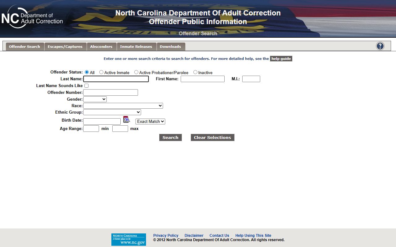 North Carolina NCDAC offender search for Vance County sentenced inmates