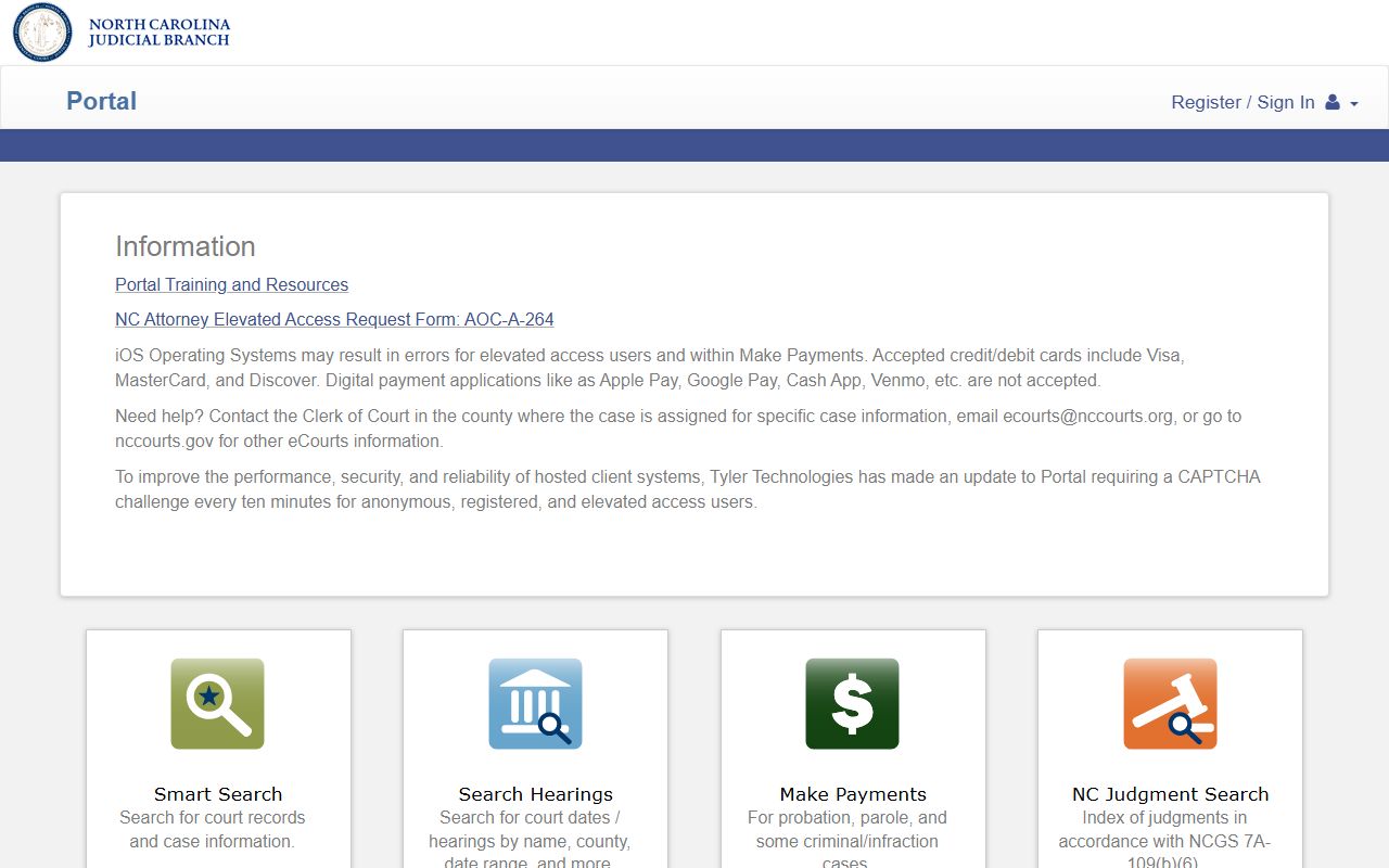 NC eCourts portal for Vance County court records after arrest