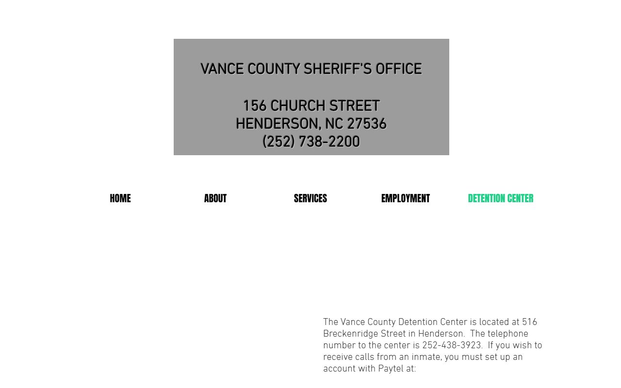 Vance County Detention Center inmate population detention page